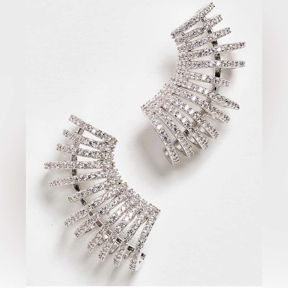 Adina Eden Silver Pave Fancy Cage Stud Earrings